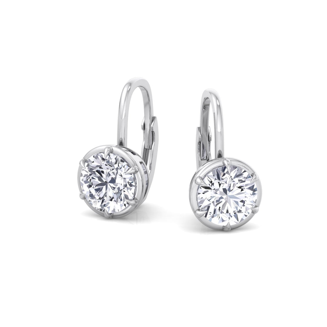 Round Shape Lab Grown Diamond Bezel Prong Drop Earrings White Gold