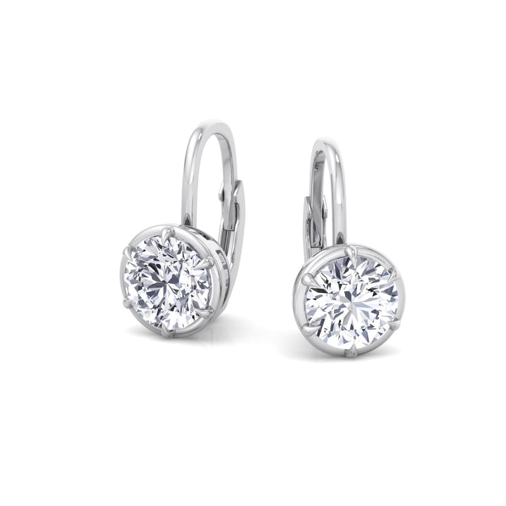 Round Shape Lab Grown Diamond Bezel Prong Drop Earrings White Gold