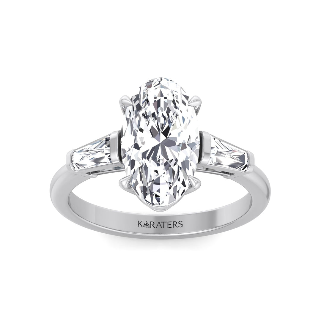 Moval Lab-Grown Diamond Engagement Ring with Tapered Baguette Sidestones White Gold 14K 18K