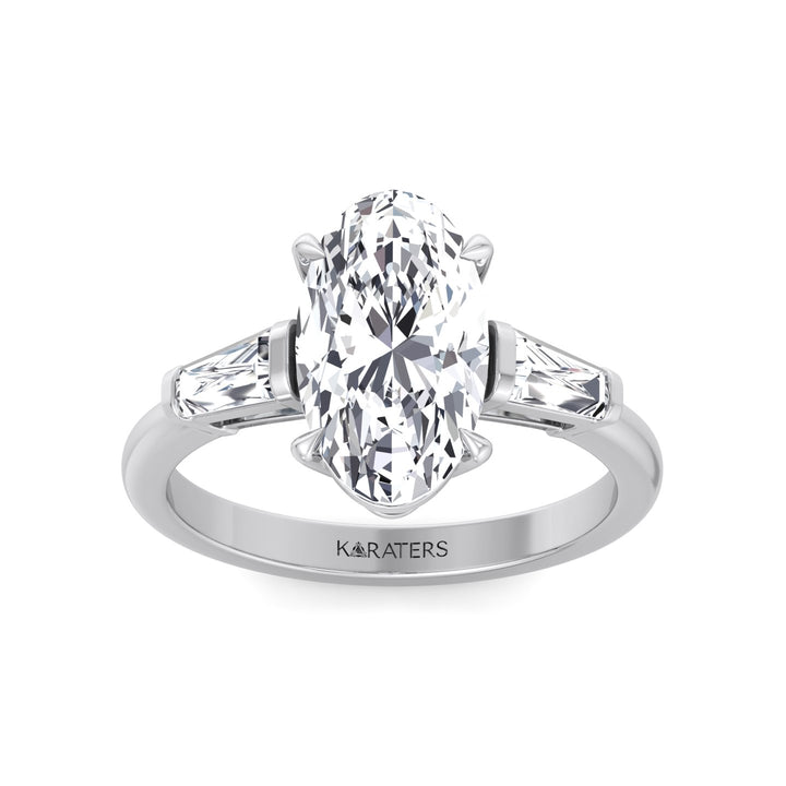 Moval Lab-Grown Diamond Engagement Ring with Tapered Baguette Sidestones White Gold 14K 18K