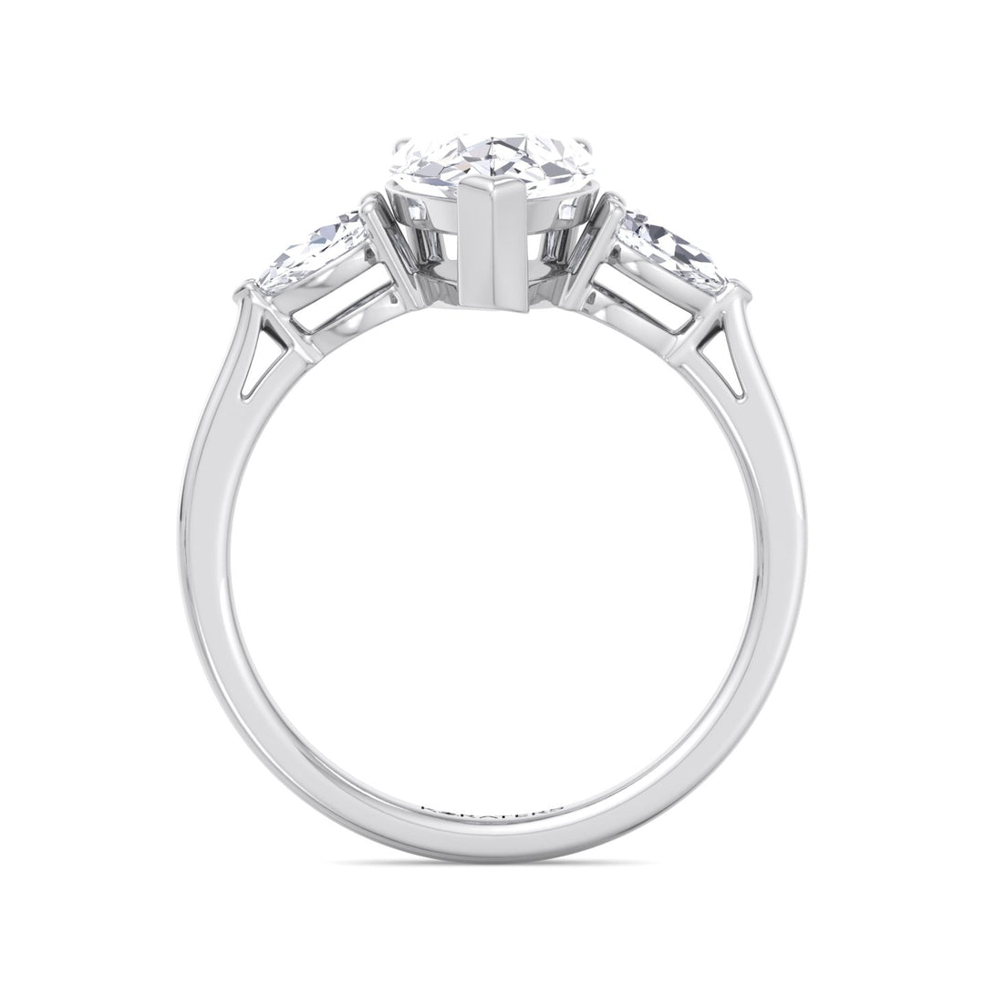 Pear Shaped Cut Lab Grown Diamond Solitaire Engagement Ring With Pear SideStones