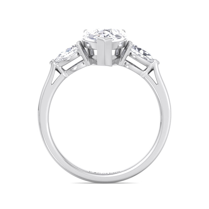 Pear Shaped Cut Lab Grown Diamond Solitaire Engagement Ring With Pear SideStones