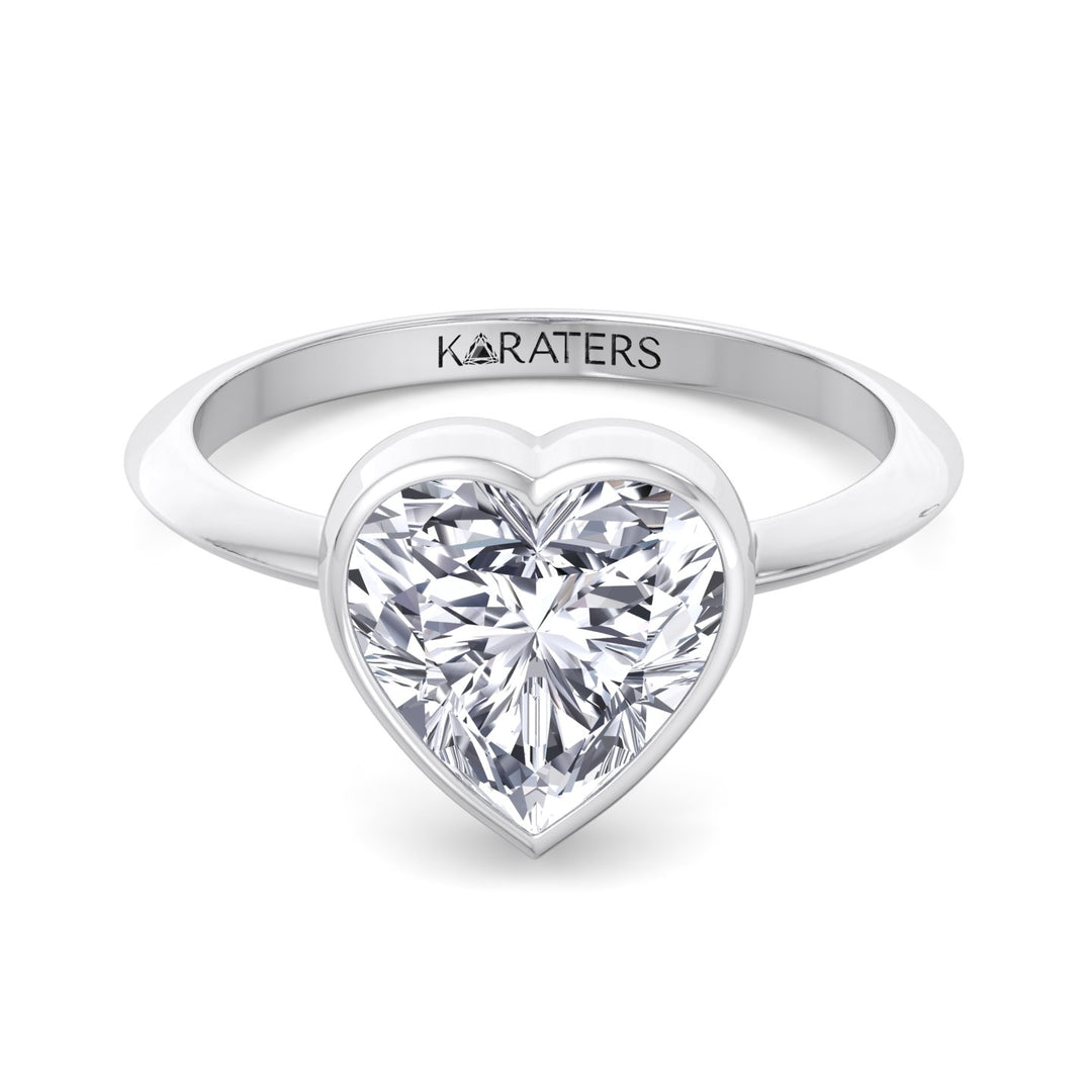 Heart Shaped Cut Bezel Set Solitaire Lab Grown Diamond Engagement Ring
