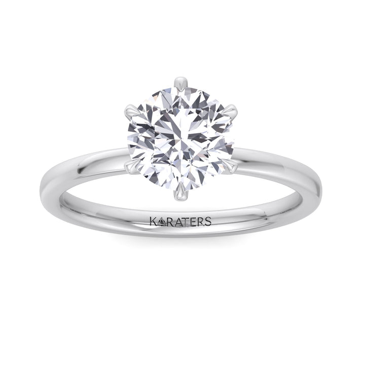 Round Cut Lab Grown Diamond Six Prong Solitaire Engagement Ring With Hidden Halo
