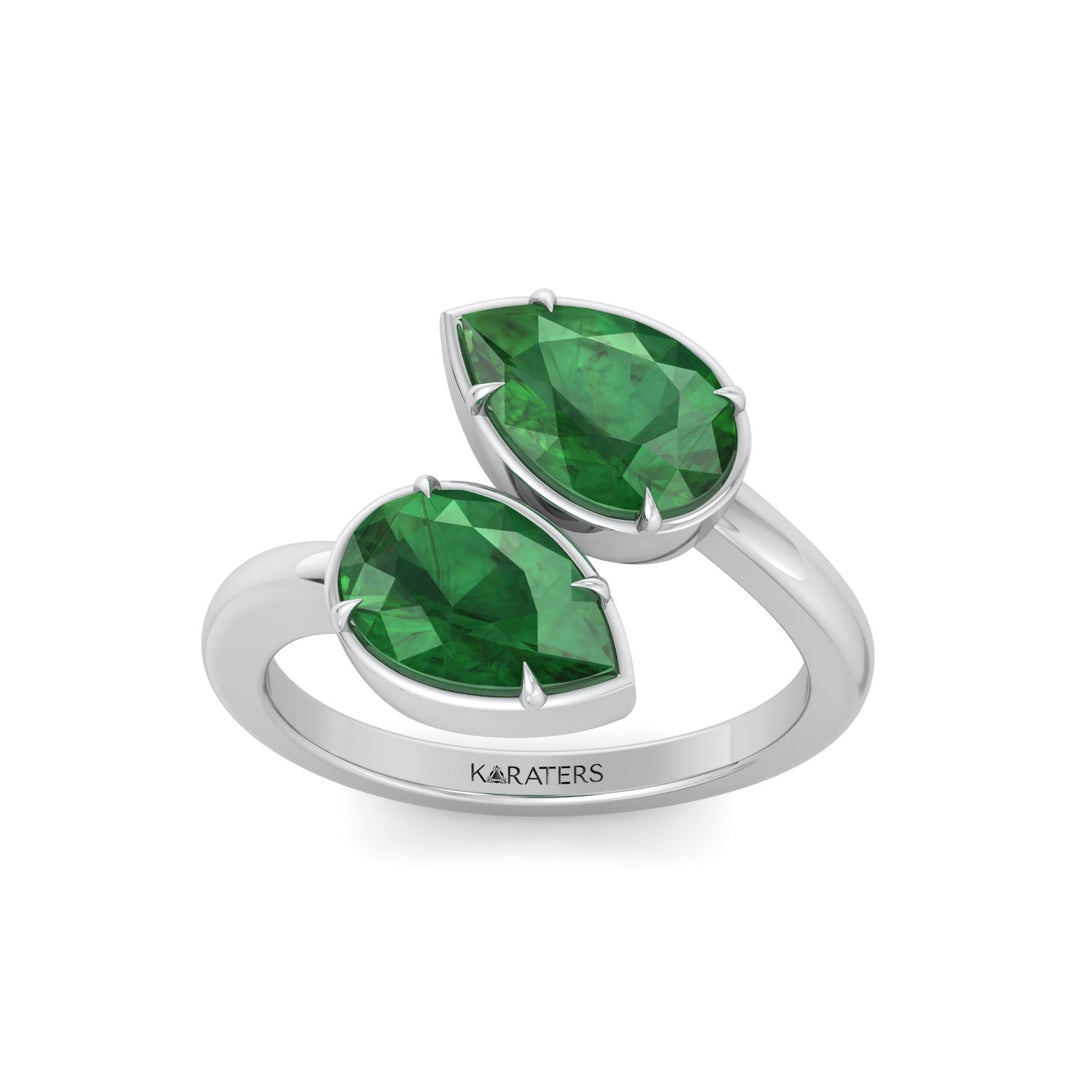 Pear Shape Green Emerald  Lab Grown Diamond Wrap Ring WG 2