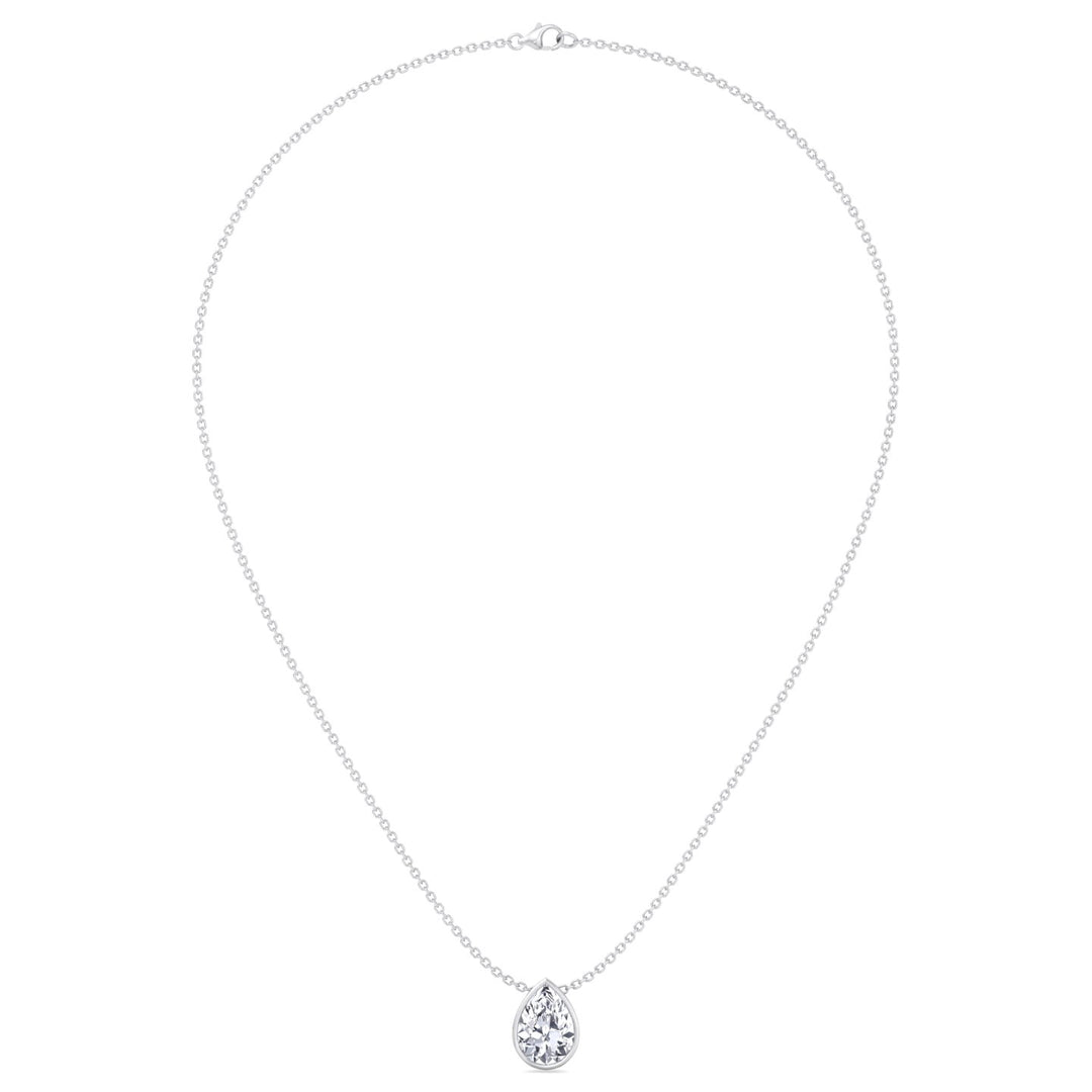 Pear Shape Bezel Set Lab Grown Diamond Pendant - White Gold-1CT-5CT
