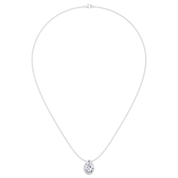 Pear Shape Bezel Set Lab Grown Diamond Pendant - White Gold-1CT-5CT