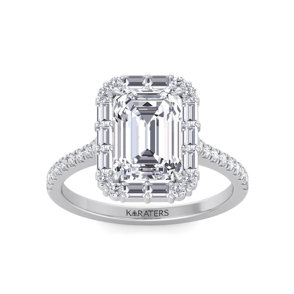 Vintage Emerald Cut Lab-Grown Diamond Engagement Ring with Sidestones White Gold 14K 18K