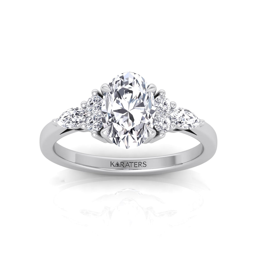 Oval Cut Lab Grown Diamond Engagement Ring with Round and Marquise SideStones White Gold 14K 18K