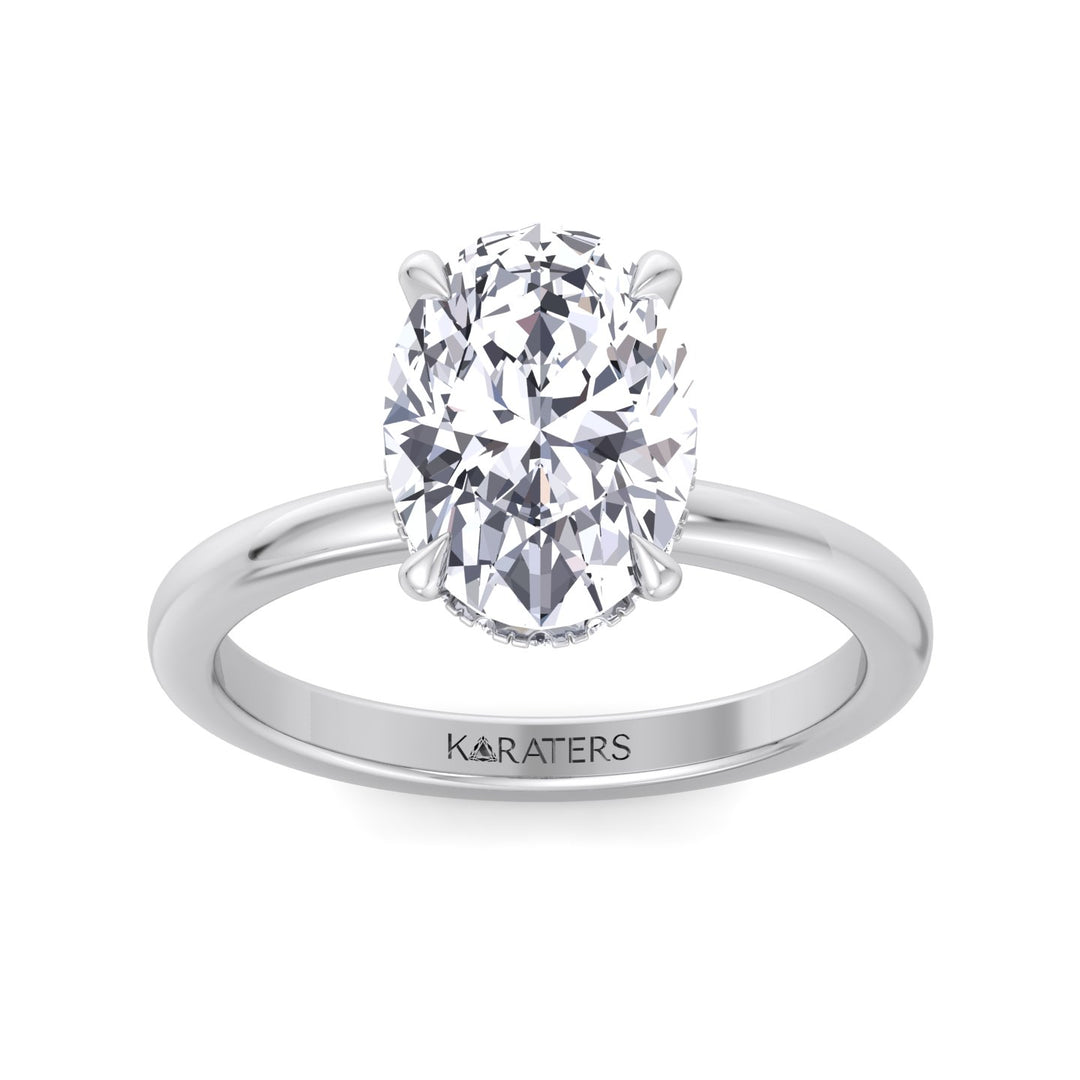 Invisible Halo Oval Shape Solitaire Lab-Grown Diamond Engagement Ring Platinum