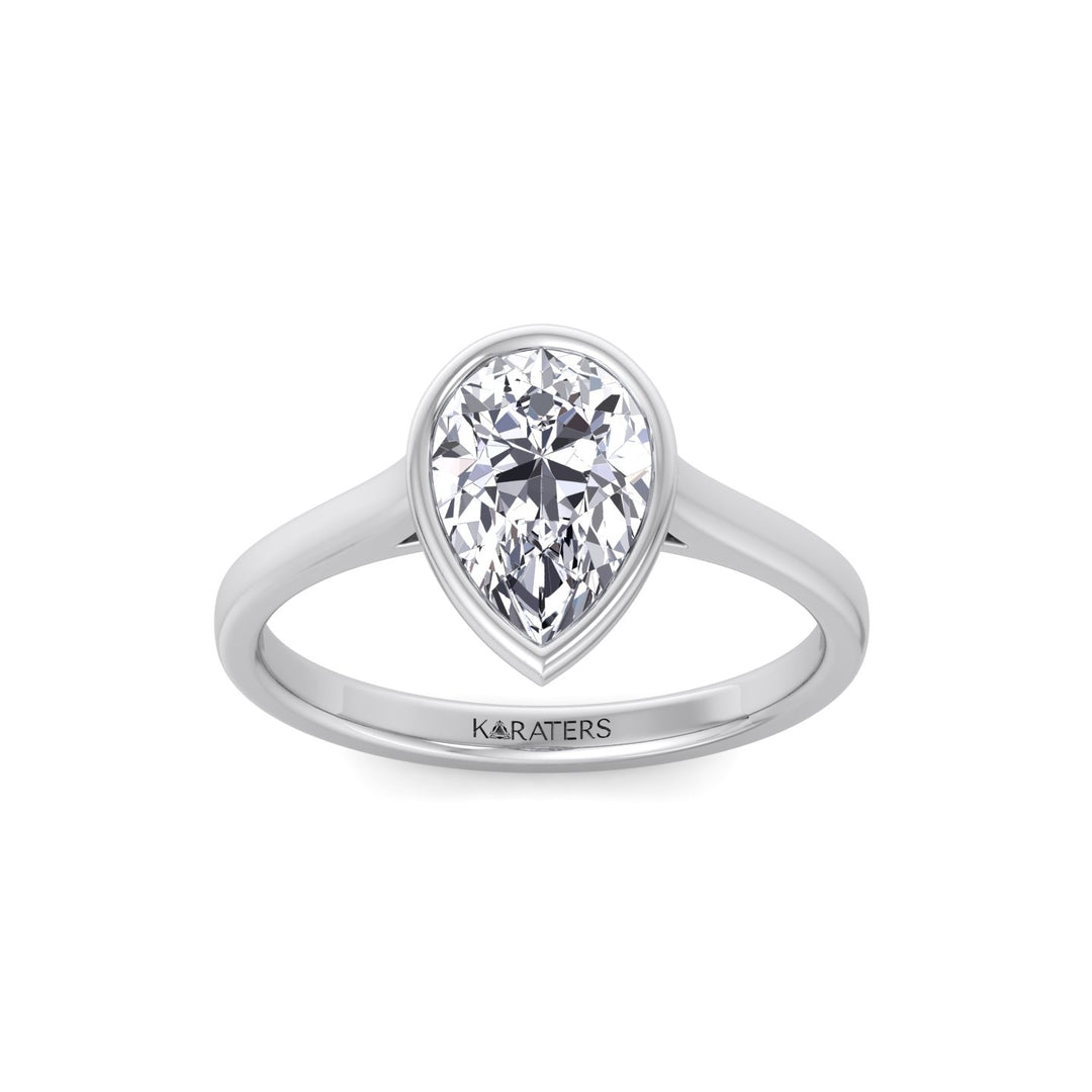 Bezel Set Pear Shape Lab-Grown Diamond Engagement Ring White Gold 14K 18K