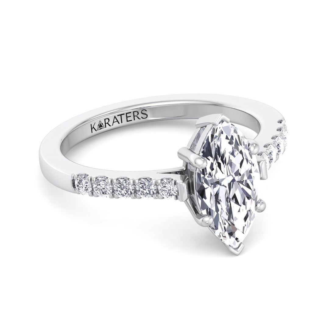 6 Prong Marquise Cut Lab Grown Diamond Engagement Ring With Side Stones