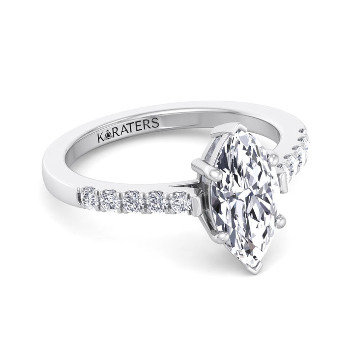 6 Prong Marquise Cut Lab Grown Diamond Engagement Ring With Side Stones