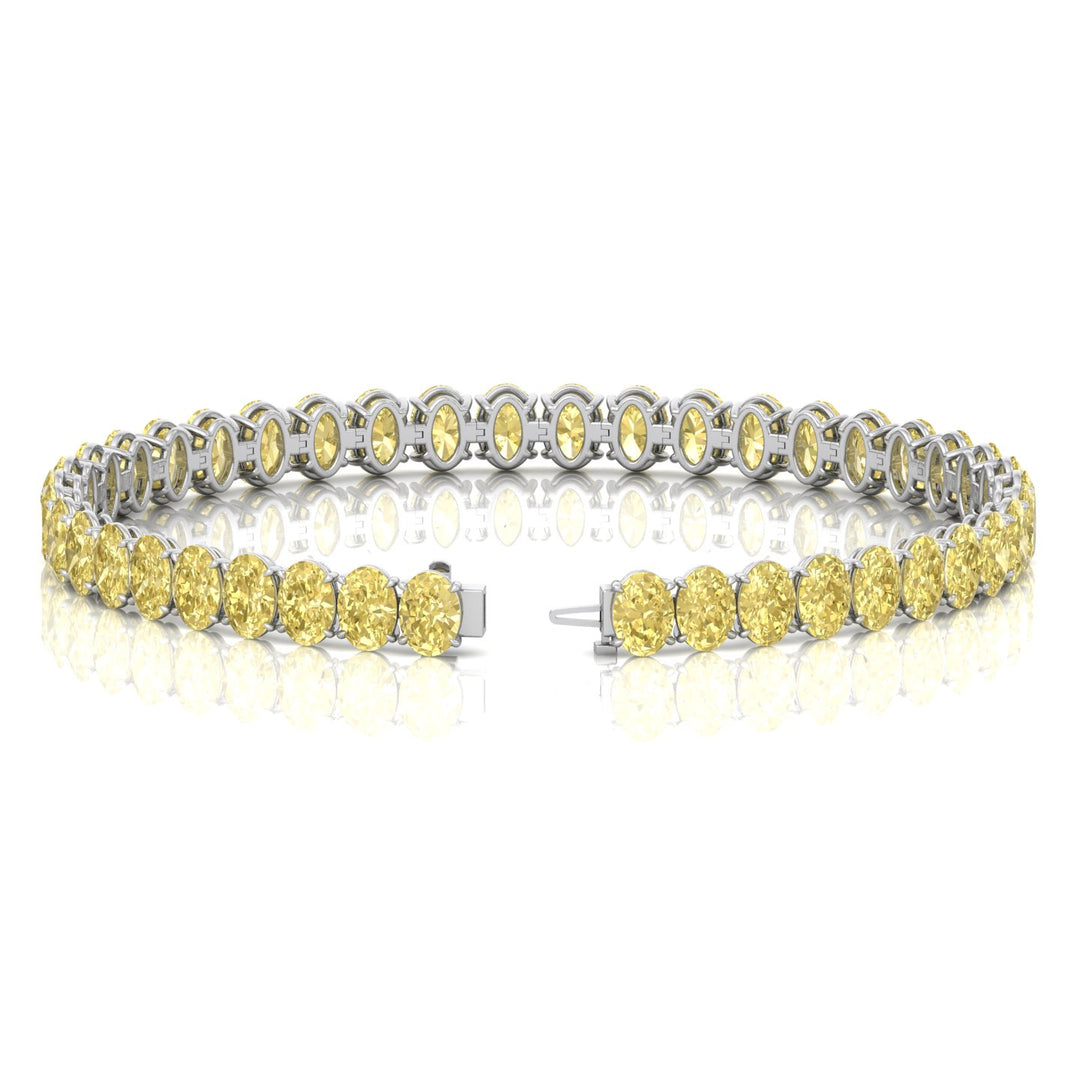 Fancy Yellow Oval Cut Lab Grown Diamond Tennis Bracelet White Gold 14K