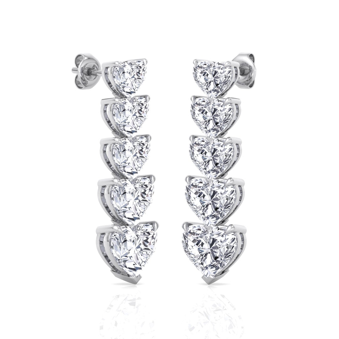 Dangle Heart Shape Lab Grown Diamond Tennis Earrings White Gold 14K 18K