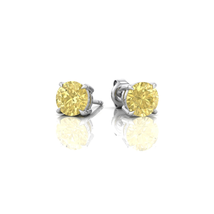 Fancy Yellow Round Shape Lab Grown Diamond Studs White Gold 14K