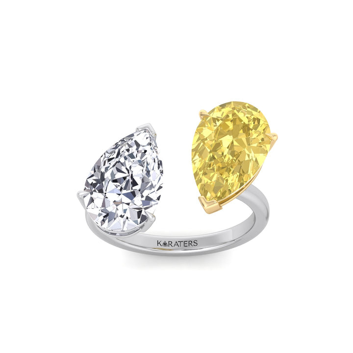 Fancy Yellow & White Pear Shape Lab  Diamond Ring WG 2