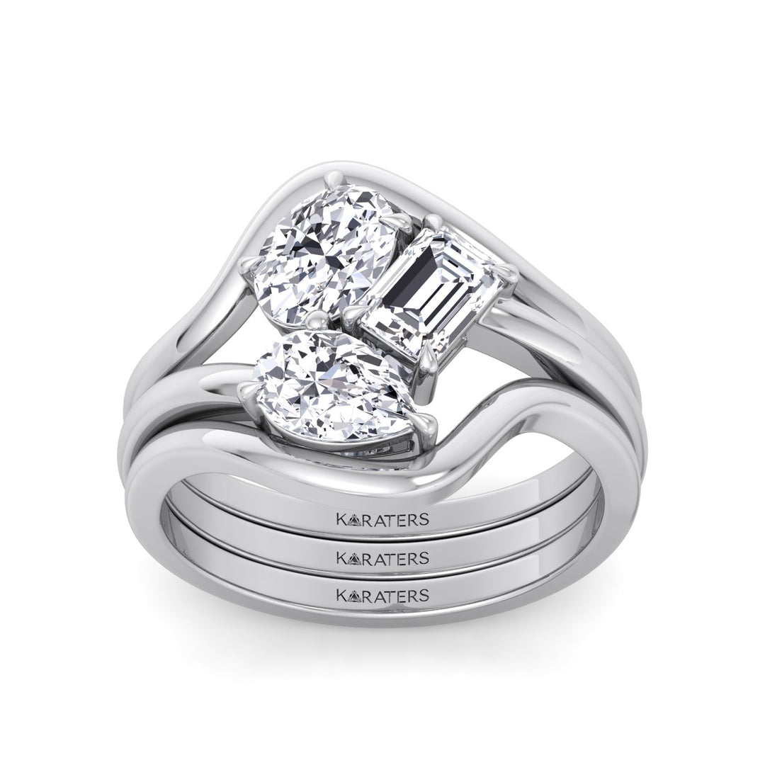 3CT Total Weight 3 Stone Lab Grown Diamond Wedding Set White Gold 14K 18K