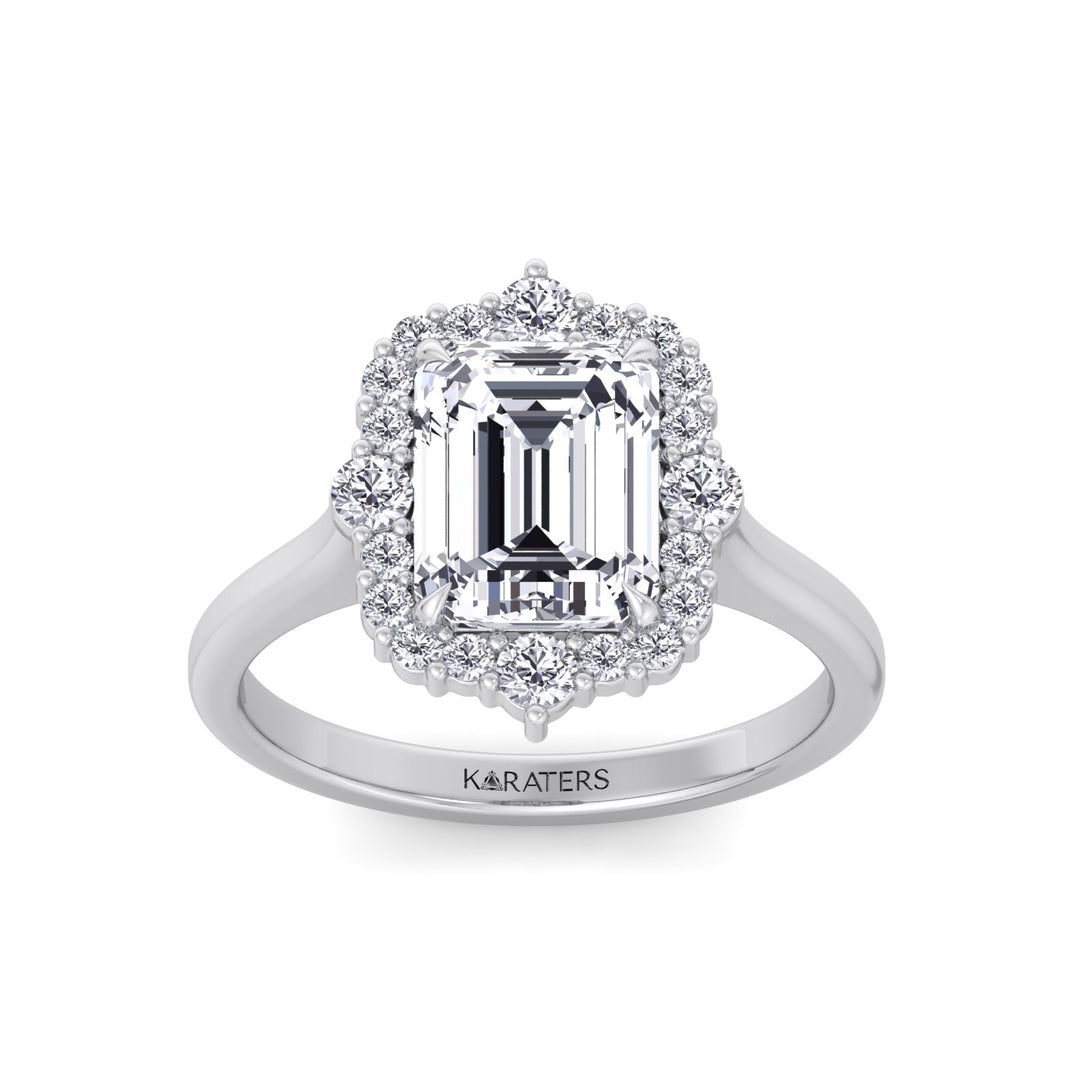 Cathedral Style Emerald Cut Lab Grown Diamond Ring WG 3
