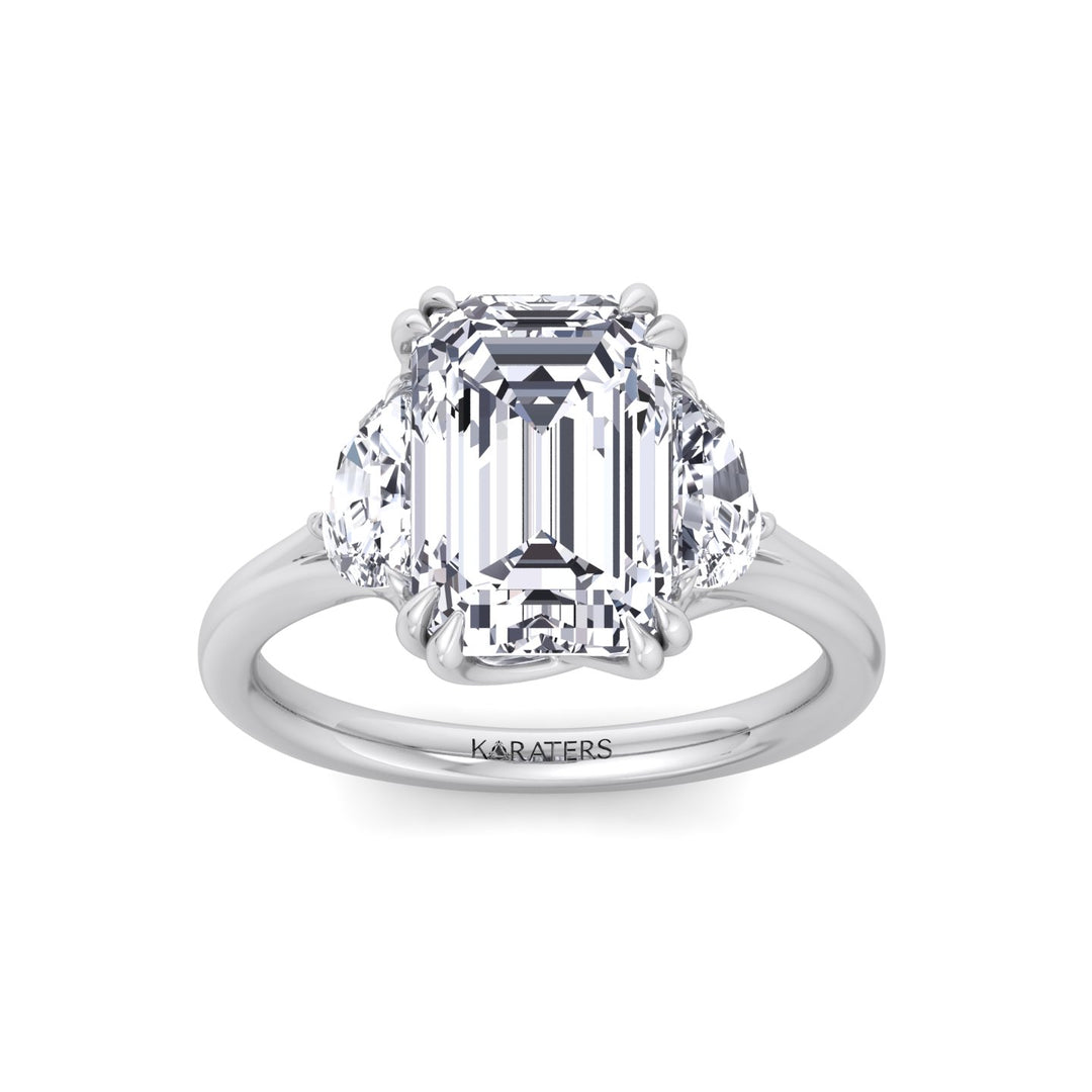 Emerald & Trapezoid Three Stone Lab-Diamond Engagement Ring WG 3
