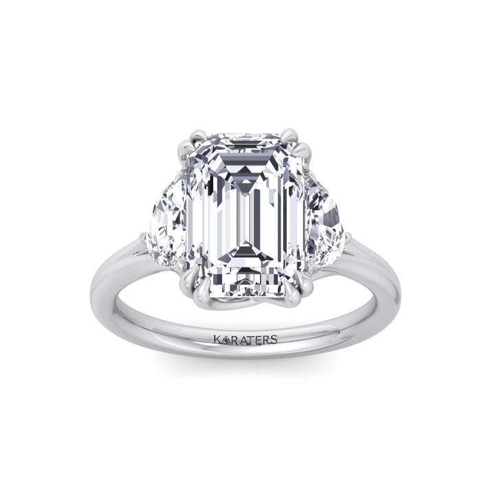 Emerald & Trapezoid Three Stone Lab-Diamond Engagement Ring WG 3