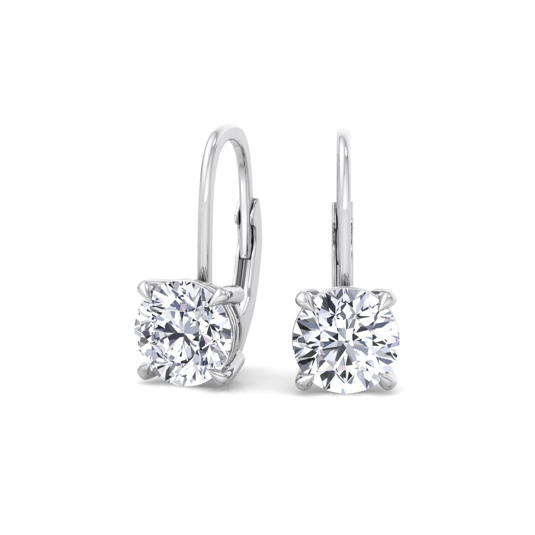 Round Shape Lab Grown Diamond Drop Earrings WG 4