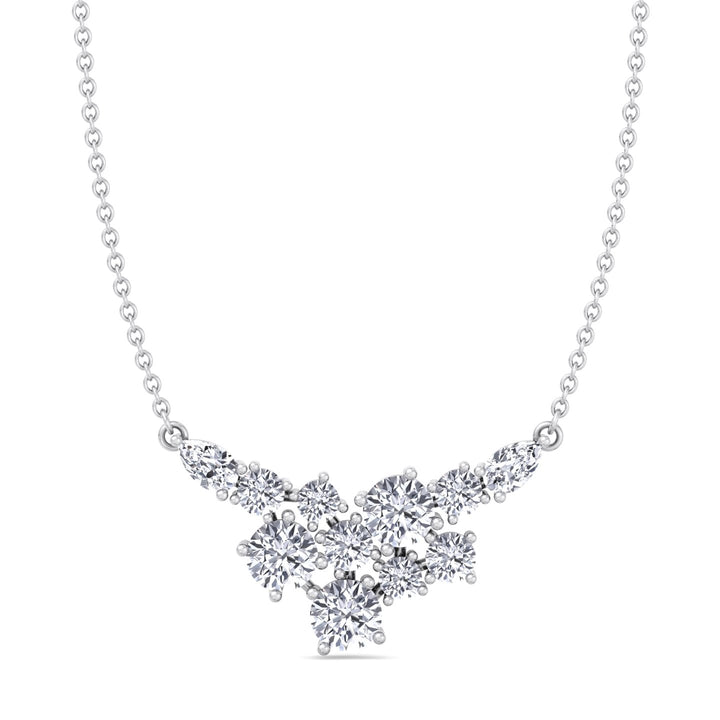 1.65CT Round Shape Cluster Natural Diamond Pendant Necklace White Gold 14K 1.65ct