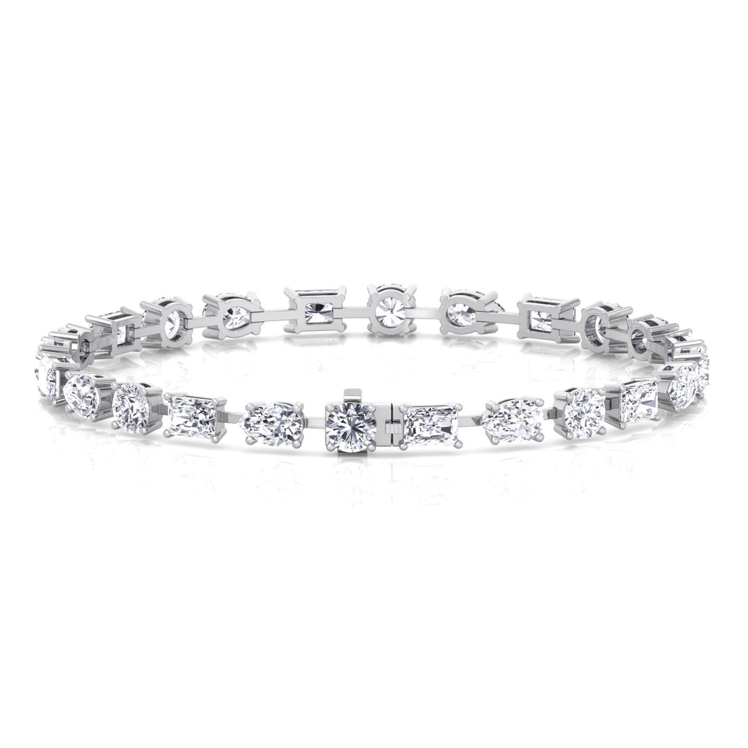 Multi Shape Lab Grown Diamond Tennis Bracelet 14K Solid Gold (Round, Pear & Emerald)