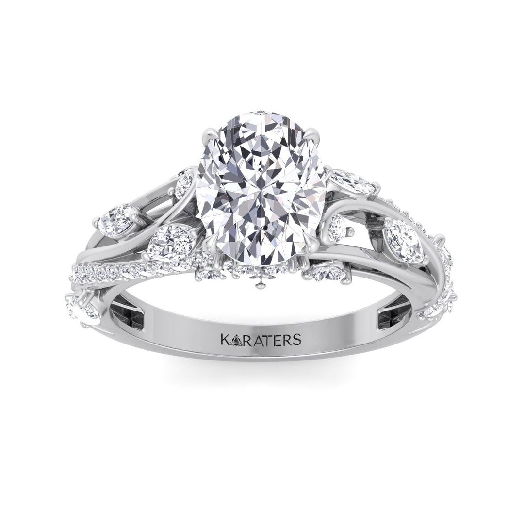Oval Shape Lab Grown Diamond Engagement Ring with Multiple Sidestones