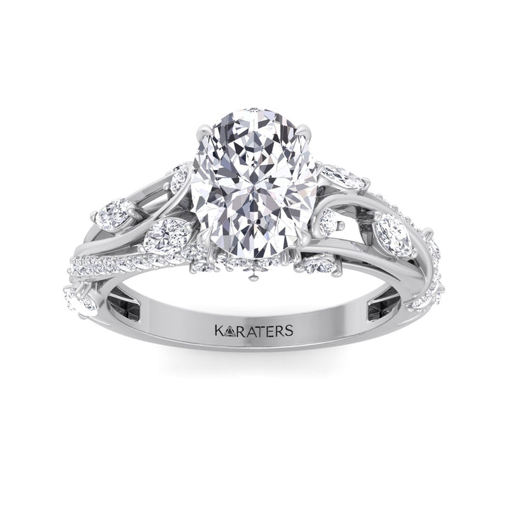 Oval Shape Lab Grown Diamond Engagement Ring with Multiple Sidestones