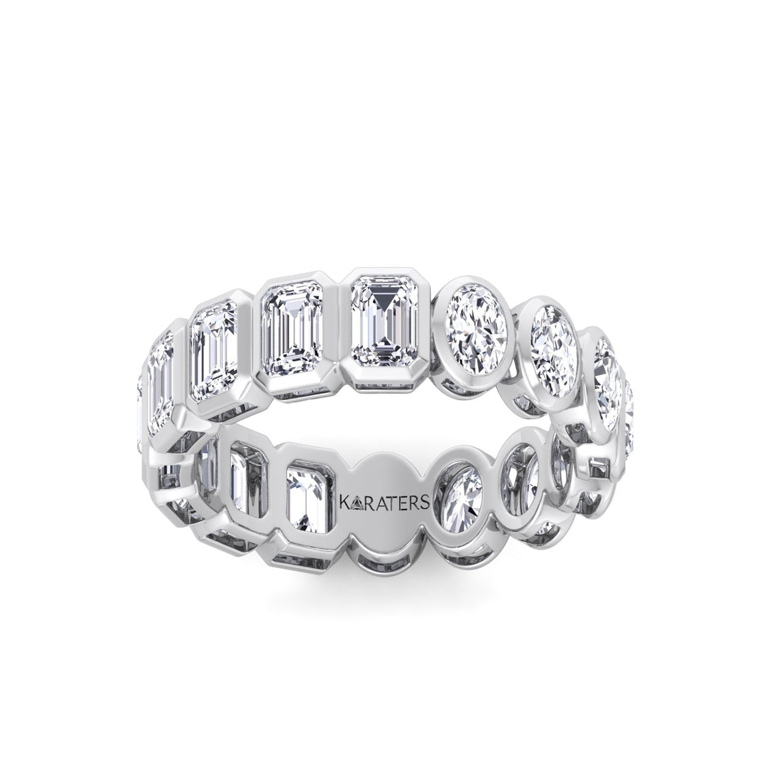 Double Shape - Bezel Set Emerald and Oval Cut Lab Grown Diamond Eternity Band