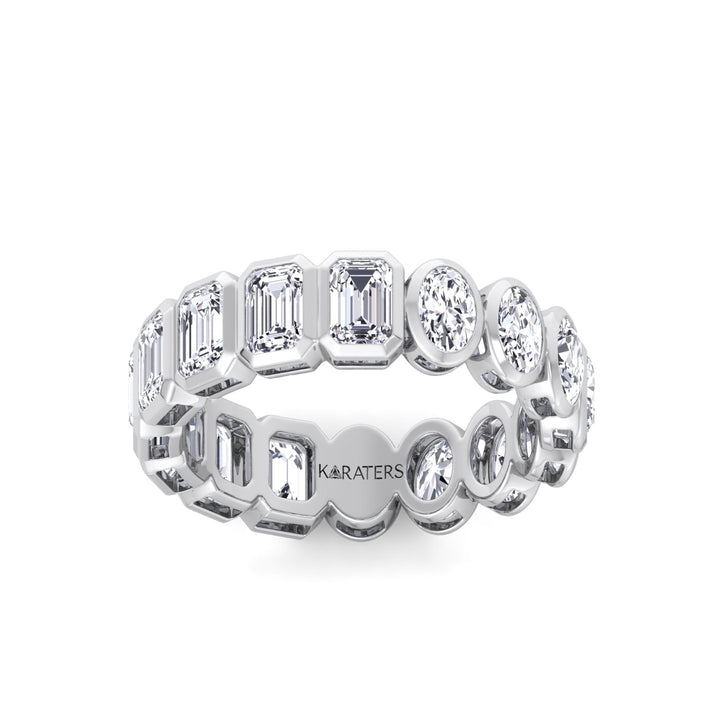 Double Shape - Bezel Set Emerald and Oval Cut Lab Grown Diamond Eternity Band