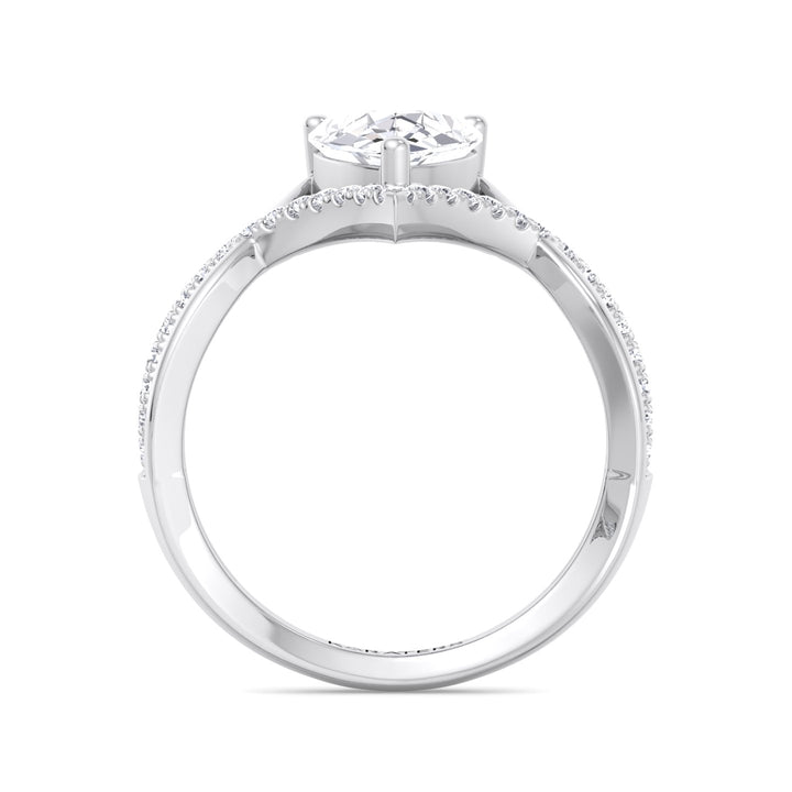 Pear Shaped Cut Lab Grown Diamond Engagement Ring with Twisted Pave Band