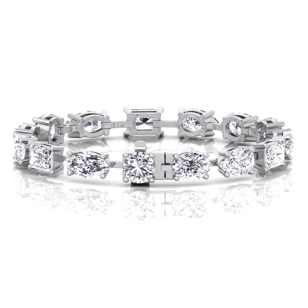 Mixed Shape Combo Lab-Grown Diamond Tennis Bracelet White Gold 7CT 15CT
