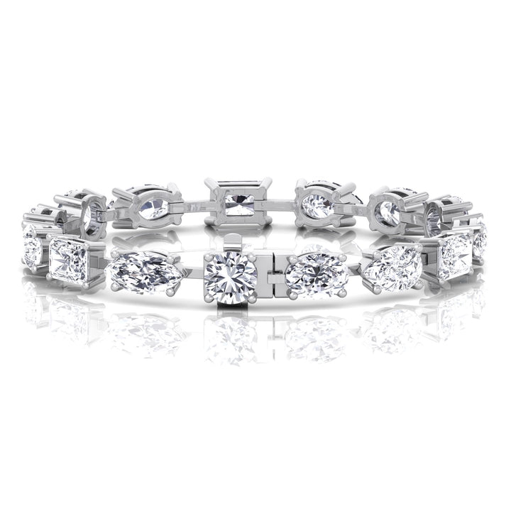 Mixed Shape Combo Lab-Grown Diamond Tennis Bracelet White Gold 7CT 15CT