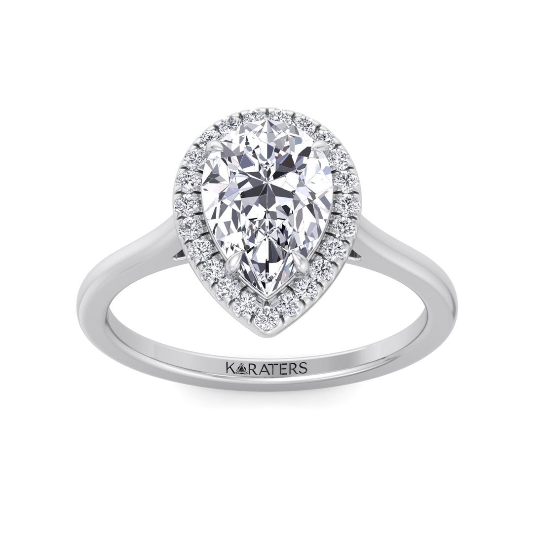 Halo Pear Shape Lab Grown Diamond Engagement Ring With Plain Band