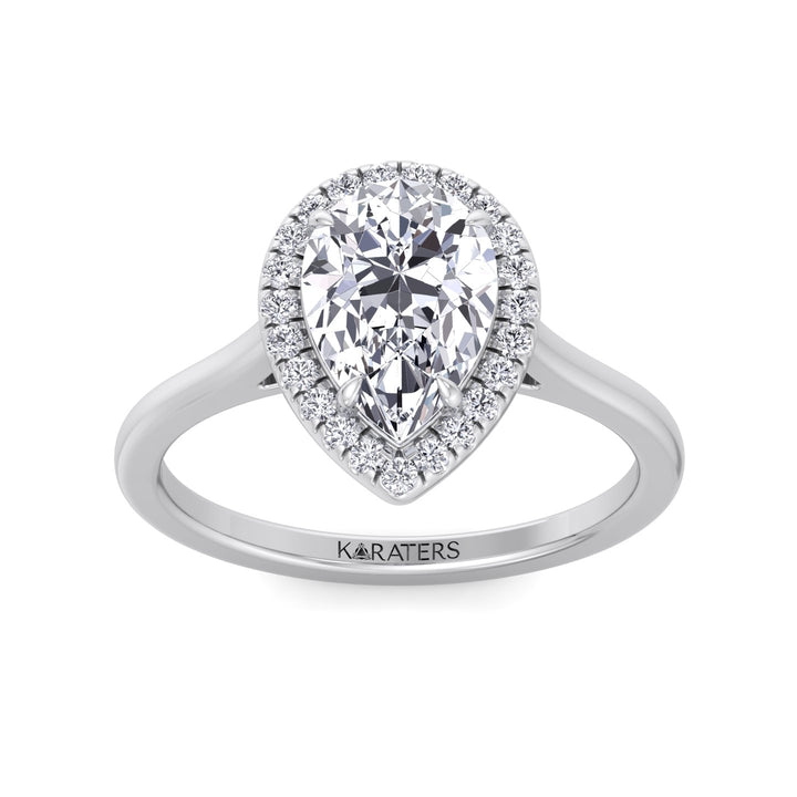 Halo Pear Shape Lab Grown Diamond Engagement Ring With Plain Band