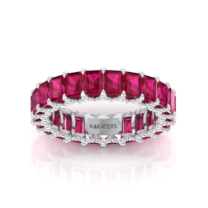 Emerald Cut Lab Grown Ruby Eternity Band - 14K- 18K - Platinum - White Gold - 3CT