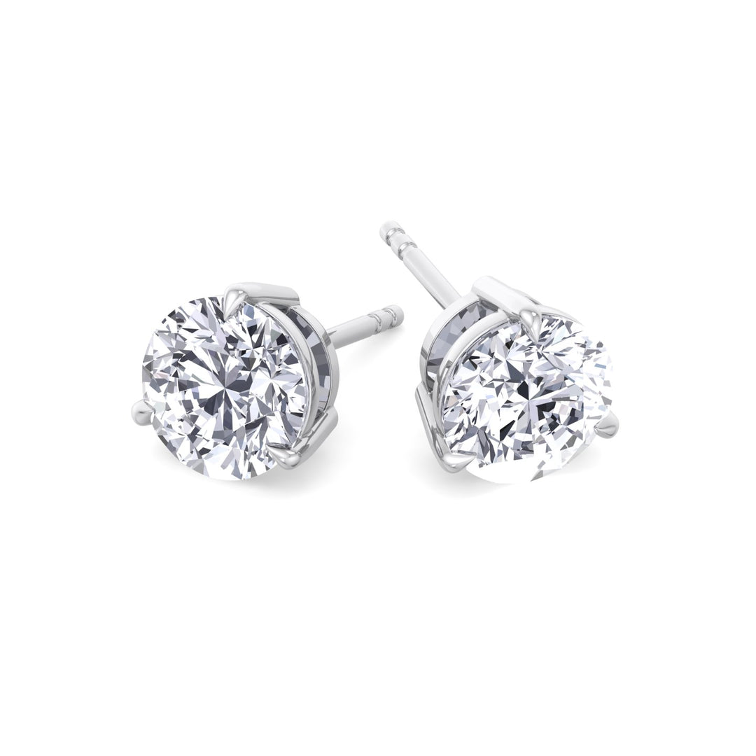 3 Prong Round Cut  Lab-Grown Diamond Studs WG 2