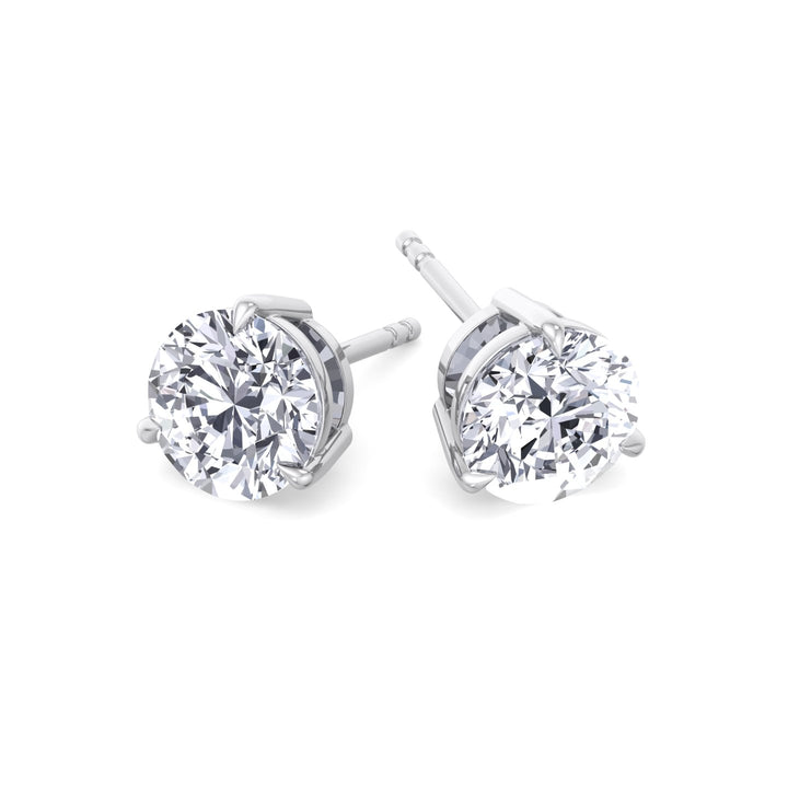 3 Prong Round Cut  Lab-Grown Diamond Studs WG 2