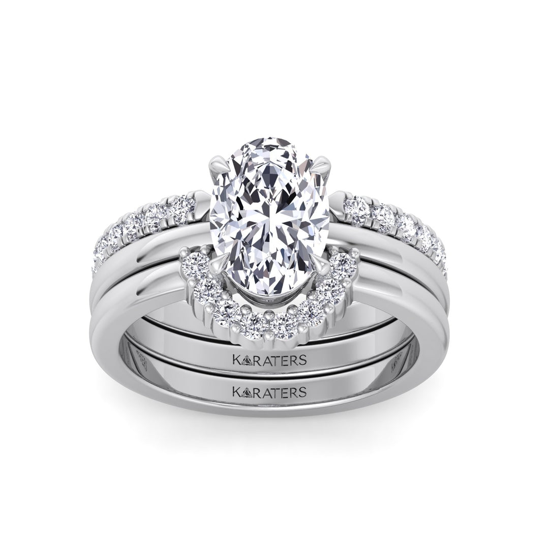 3.95CT Total Weight Oval Shape Lab Grown Diamond Wedding Set White Gold 14K 18K