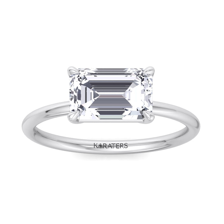 Emerald Cut Solitaire Lab Grown Diamond East-West Set Engagement Ring