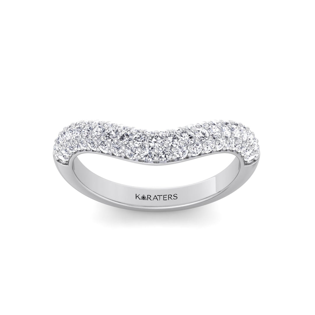 3 Row Pave Curved Lab Grown Diamond Wedding Band White Gold 14K 18K