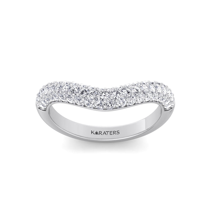 3 Row Pave Curved Lab Grown Diamond Wedding Band White Gold 14K 18K