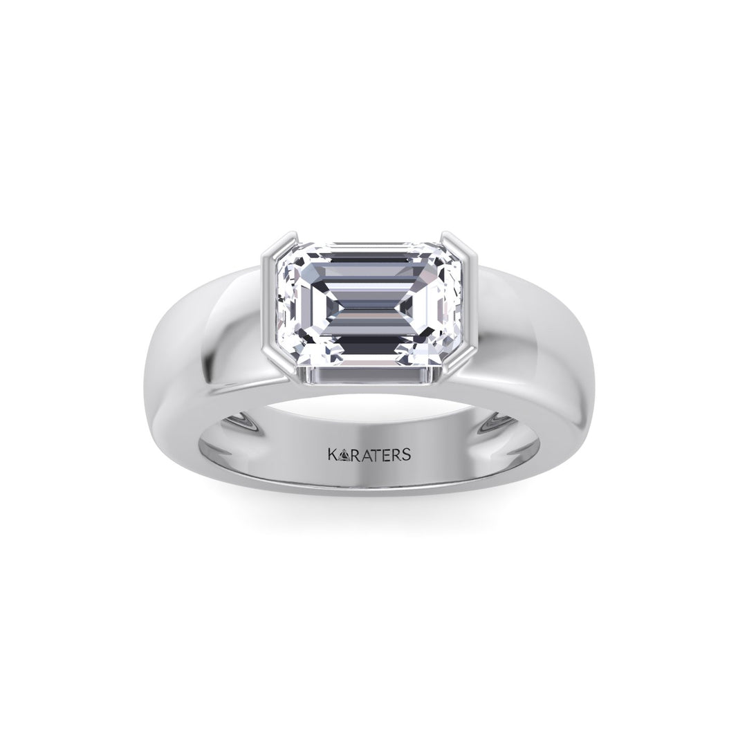 WG Emerald Cut Bezel Set Unisex Lab Grow Diamond Engagement Ring 2