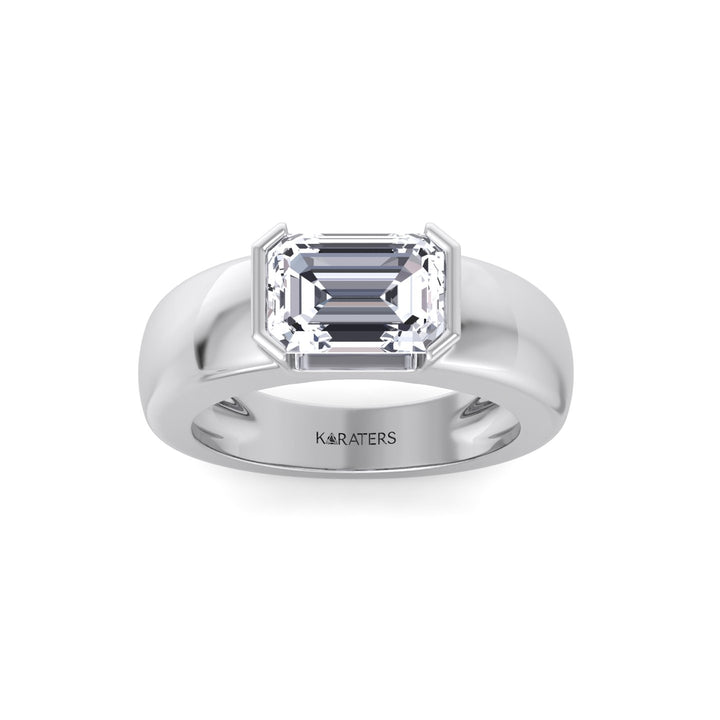 WG Emerald Cut Bezel Set Unisex Lab Grow Diamond Engagement Ring 2