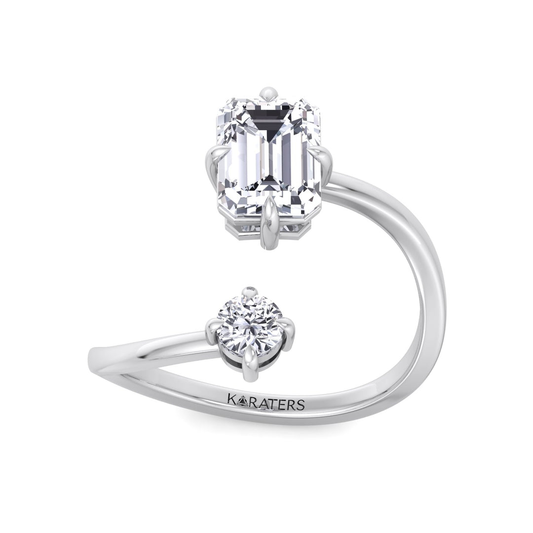 Emerald & Round Shape Lab Grown Diamond Open Engagement Ring