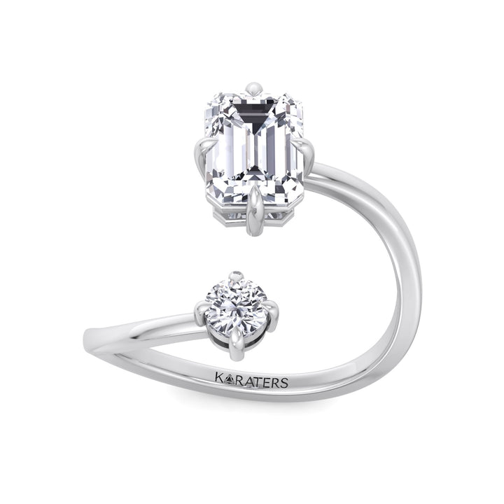 Emerald & Round Shape Lab Grown Diamond Open Engagement Ring