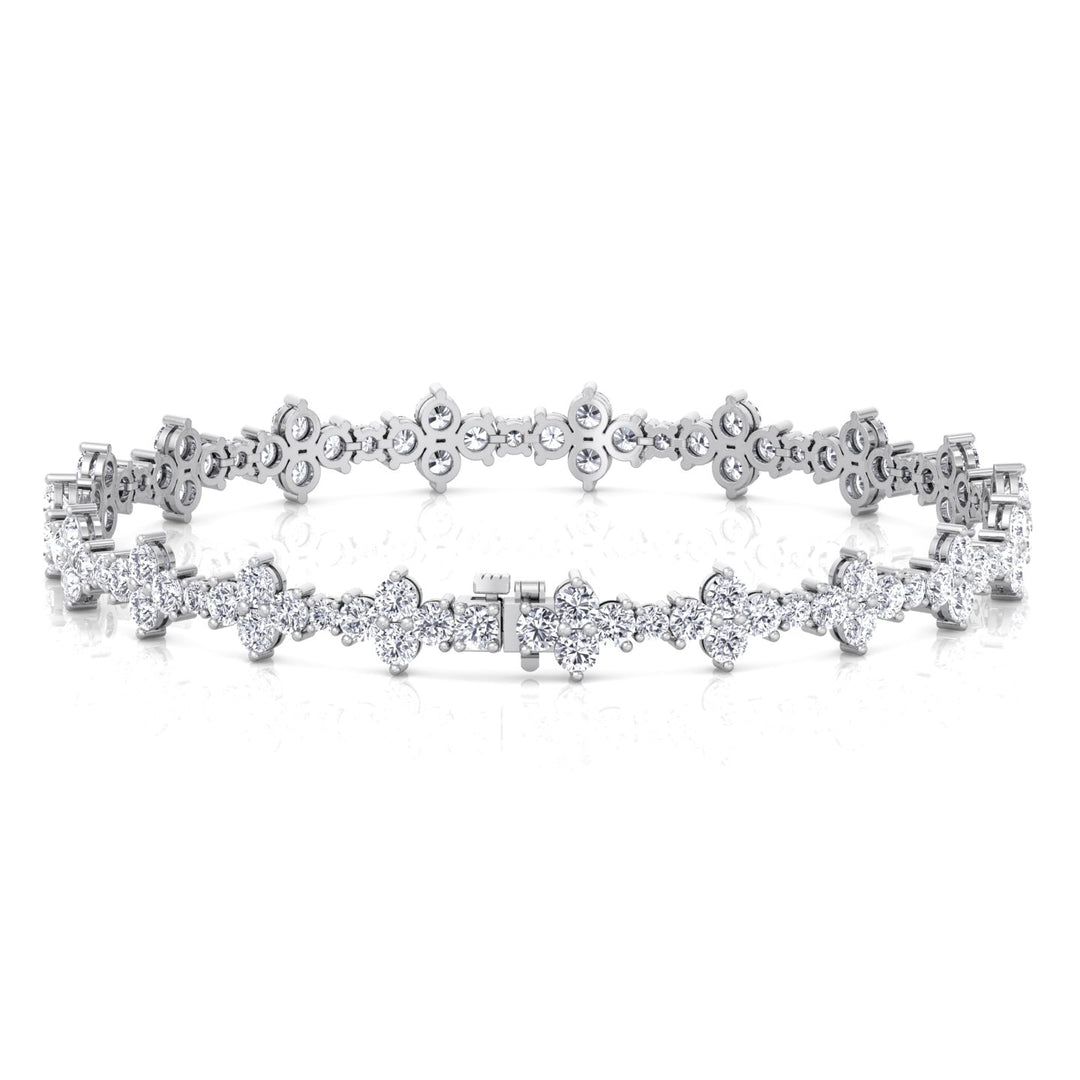 Round Floral Lab Grown Diamond Tennis Bracelet WG 3