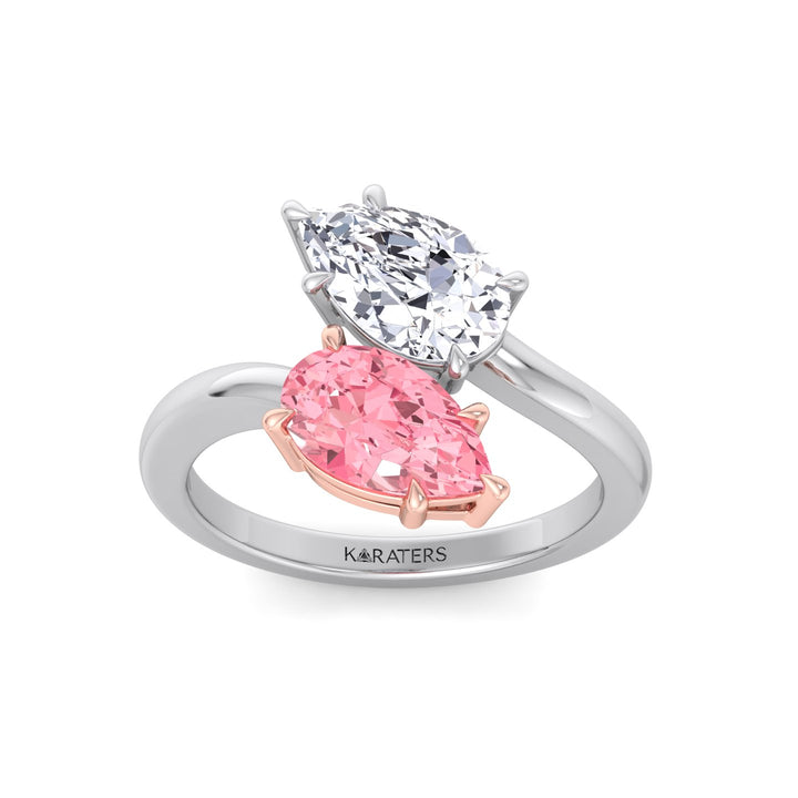 Pear Shape Bypass Ring in Fancy Pink Lab Grown Diamond White Gold 14K 18K